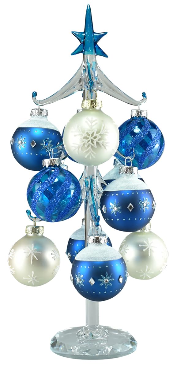 

Fourcart Cute Glass Christmas Tree Ornament Ball Tree Snow Blue Set,
