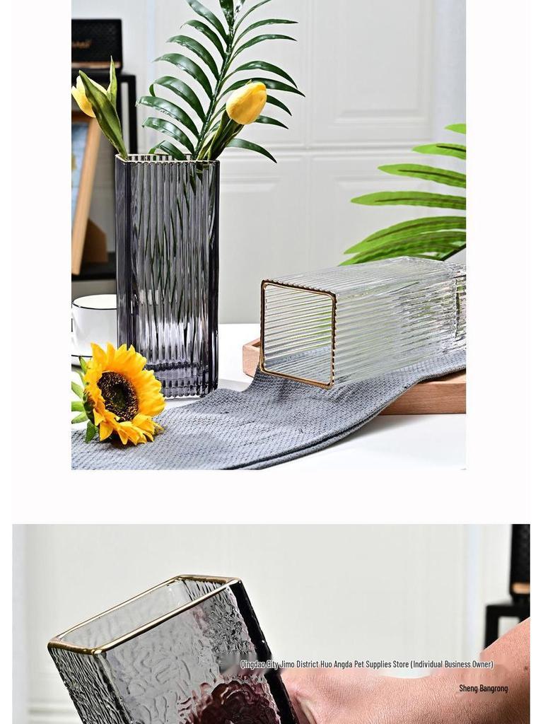 Thickened Square Glass Vase for Fresh Flowers - Elegant Hydroponic Floral Container for Living Room & Dining Table Decor