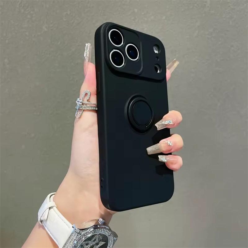 With Ring Holder Stand Shockproof Phone Case For iPhone 17 Air 16e 15 14 13 12 11 Pro Max Plus Xs XR Mini Matte Silicone Soft Back Cover