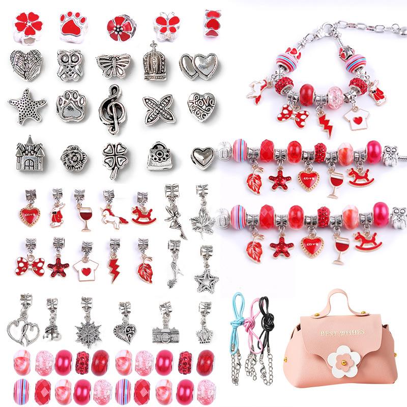 Crystal Loose Bead Alloy Children'S Bracelet Diy Beading Material Network Popular Jewelry Accessories Portable Leather Bag
