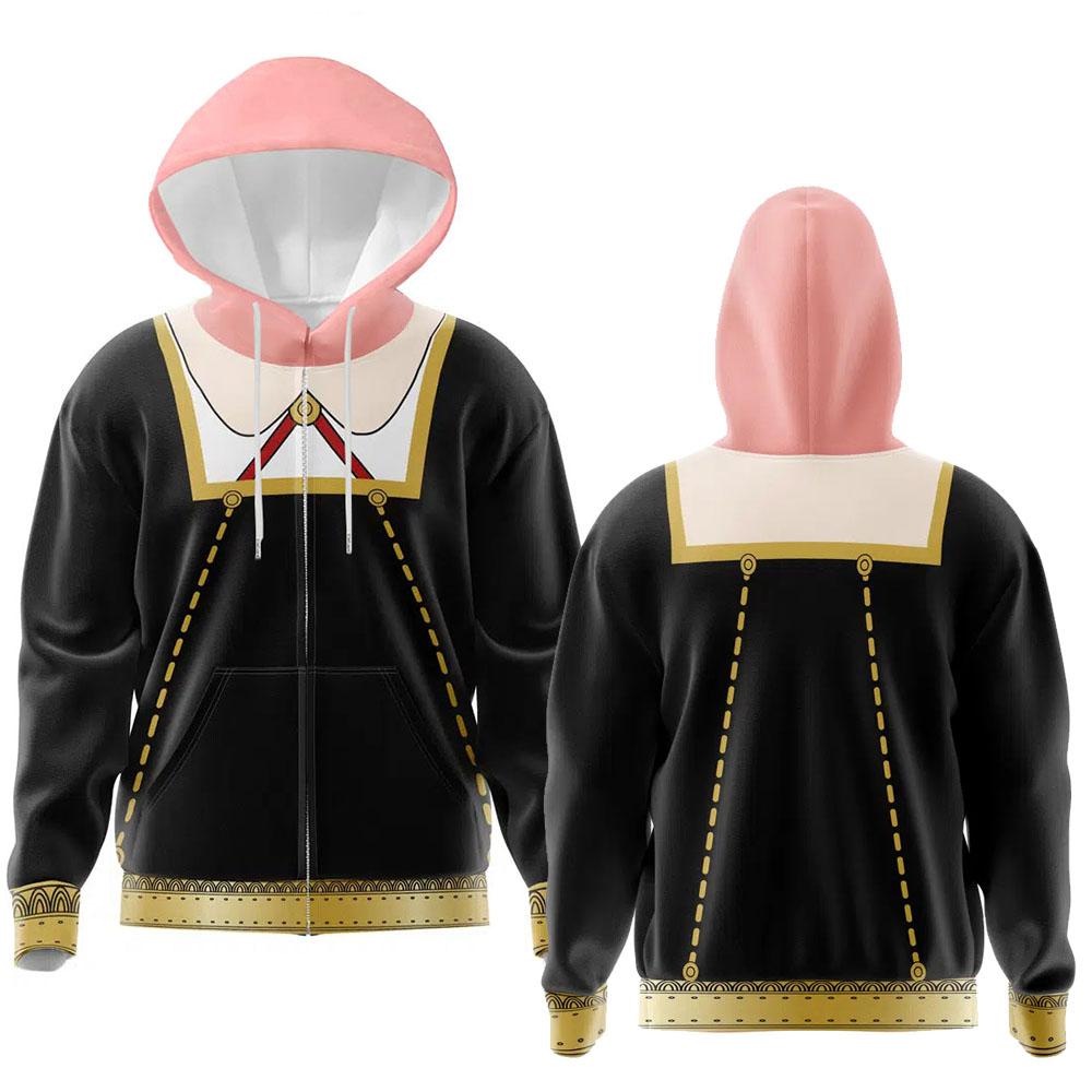 Spy Girl Anya Forger Cosplay Hoodies Long Sleeve Winter Hooded Sweatshirts Zipper Loose Men Women Pullovers 3D Printing Hoodie