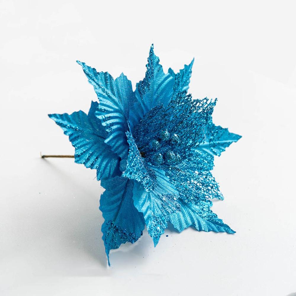 New Fabric Plastic Christmas Artificial Flowers 20cm/26cm Ornaments Fake Flower DIY Decoration Glitter Poinsettia New Year