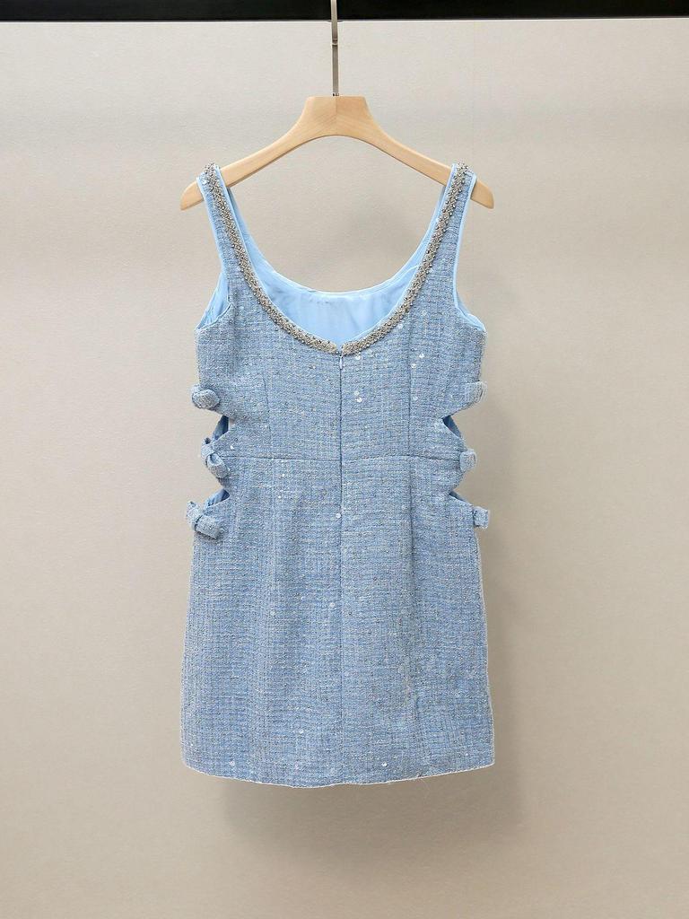 Women's Autumn Temperament Sequin Dress with Rhinestone Bow and Hollow A-Line Design