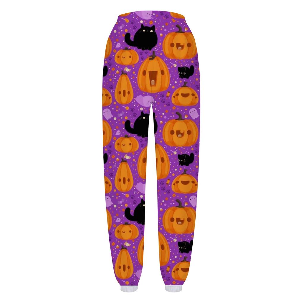 Uformelle bukser med halloweentrykk for kvinner Snøring Elastisk midje Snøringsbukser med lommer