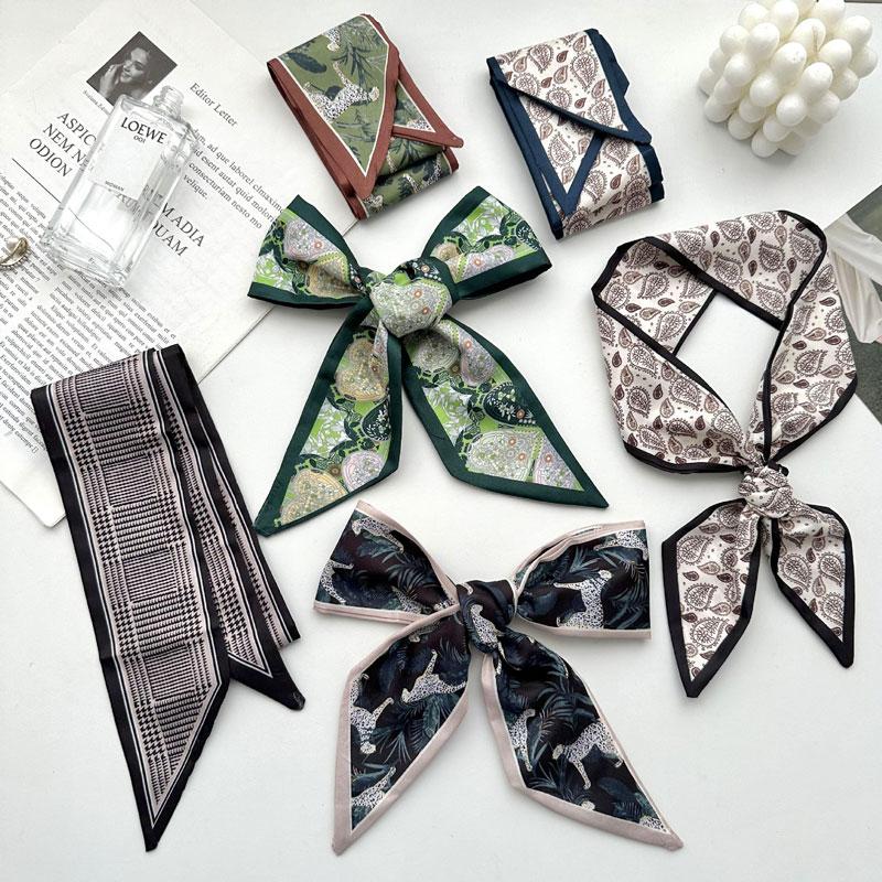 1Pc Silk Scarf Versatile Long Gift Ponytail Ribbon Temperament Bag Straps Soft Printed