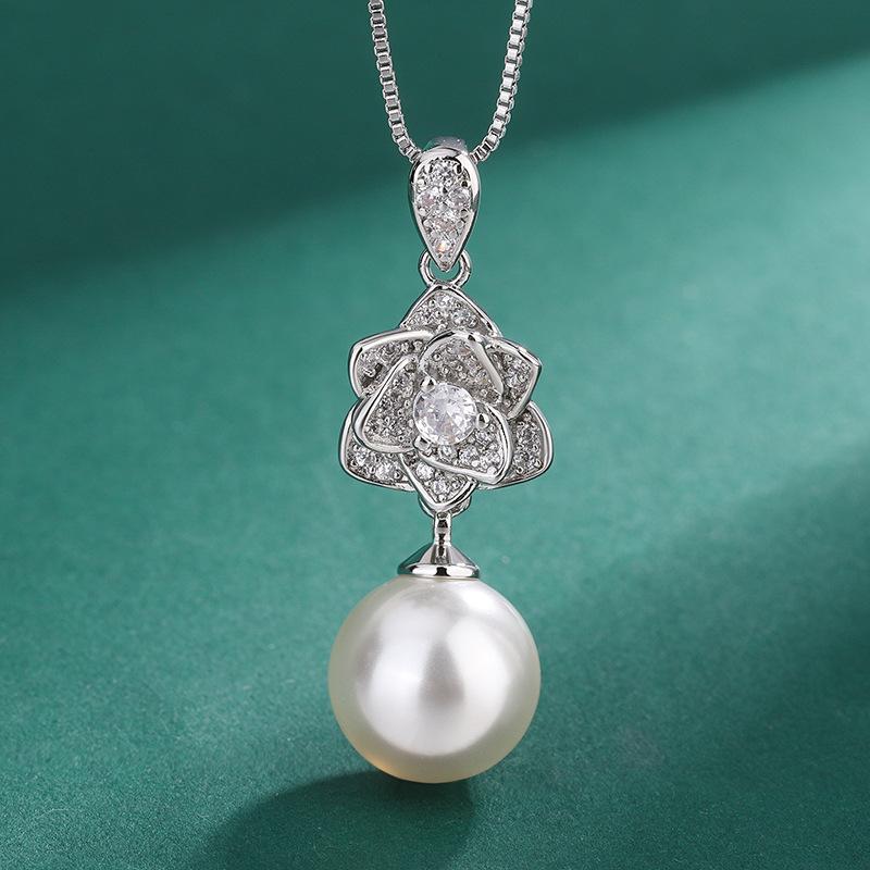 Kamelien-Set 12mm Perlenkette Neu Eingelegte Graue Perlen Kamelien-Perlen-Ohrstecker Kette