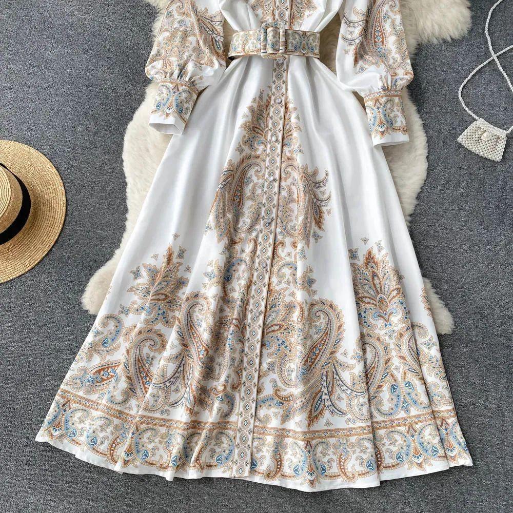 Spot Hot Sale Women's Fashion Long Sleeve Printed Shirt Dress