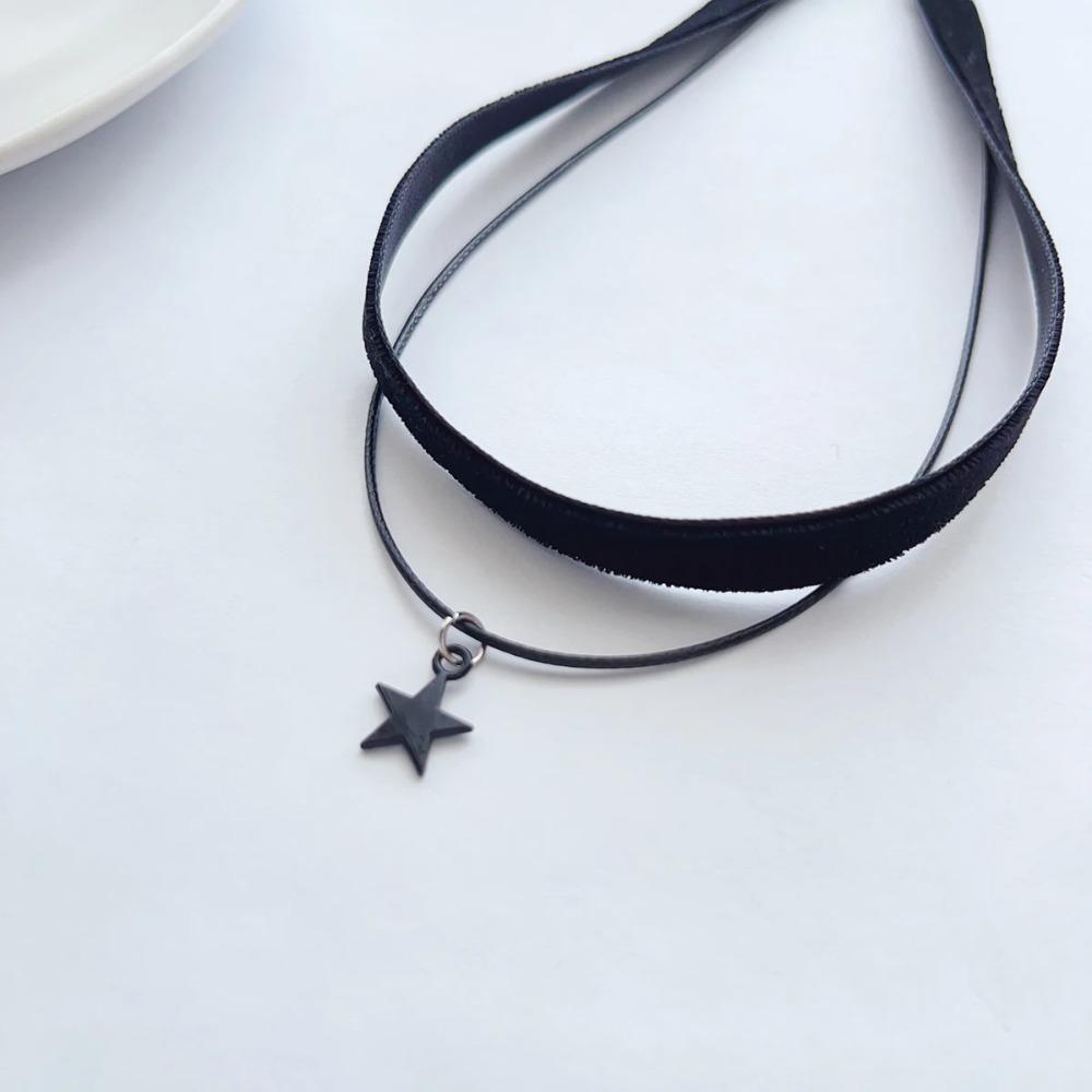 Simple Personalized Black Velvet Strap Choker Neck Strap Double Pentagram Pendant Choker Necklace Women's Accessories Ornaments