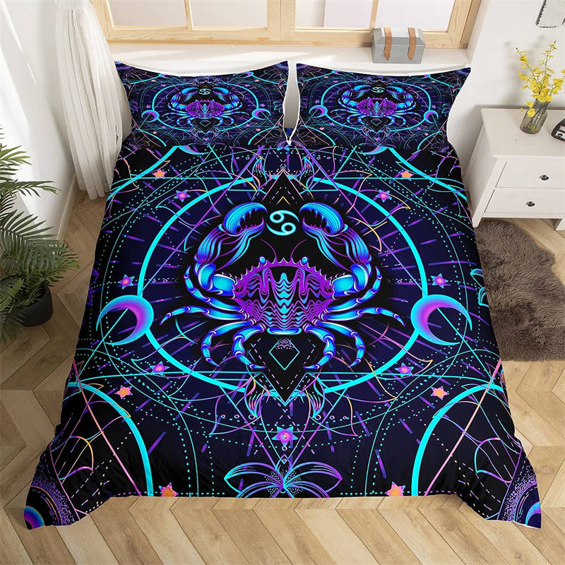 Pisces Bedding Set Mystery 12 Constellations Duvet Cover Set For Kids Teens Adults Boho Fish Print Comforter Cover Bedroom Decor