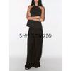 Hanging Collar Vest Style Tops Vest 5427709 Vertical Mid Waist Wide Leg Casual Trousers 8338405