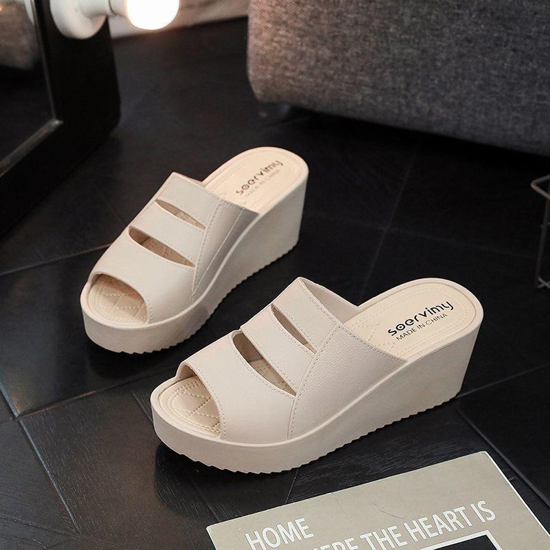 2025 Women’s Summer Non-Slip Thick-Sole Wedge Heel Slippers - Fashionable, Height-Boosting Bathroom Sandals