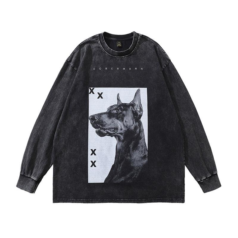 TKPA Doberman Vintage Crew Neck Unisex T-Shirt – Washed, Retro High Street Style, Loose Fit, Short Sleeve Streetwear