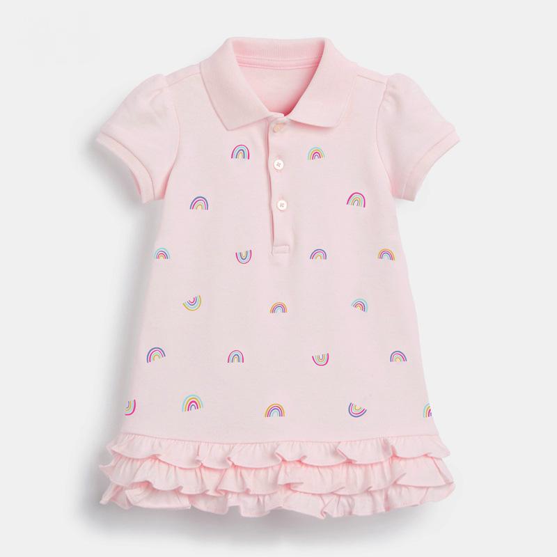 New Summer Style Cotton Princess Pink Dress for Girls Short Sleeve Children's 100% Cotton Dresses Kindergarten Uniforms