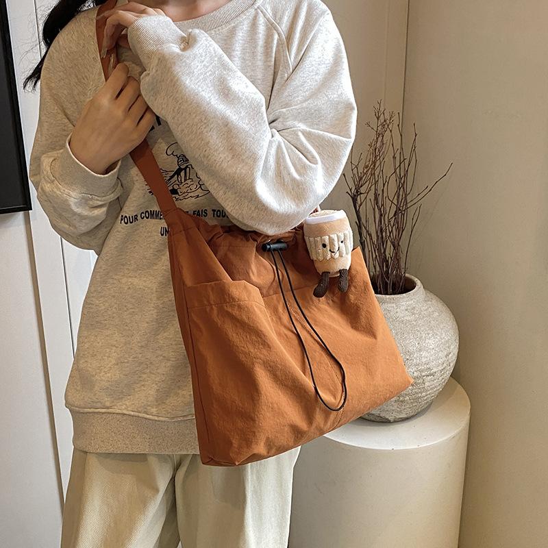 Women's Solid Color Tote Bag Wide Shoulder Strap Shoulder Bag Crossbody Bag