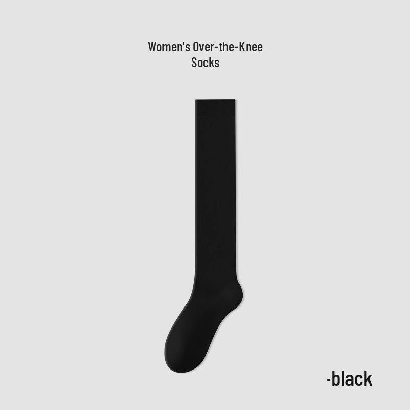 Women's Black Over-the-Knee Cotton Socks - Breathable, Antibacterial, Slimming JK Style