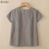ZANZEA Women Grid Print Casual Round Neck Loose Short Sleeve Blouse