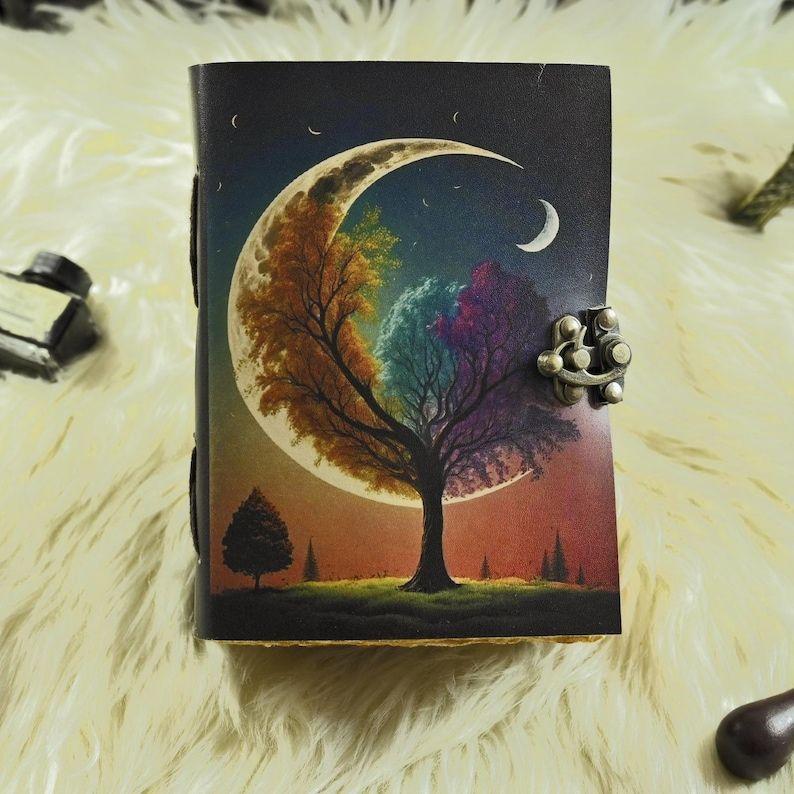 Tree of Life Leather Grimoire Journal: Handmade Deckle Edge Spell Book
