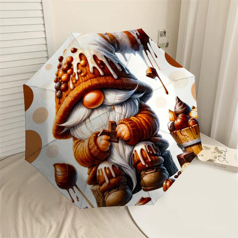 

1PC Chocolate Gnome Umbrella-8-Rib Reinforced Portable Folding Travel Suitable for All Seasons Outdoor Daily Use-H0410