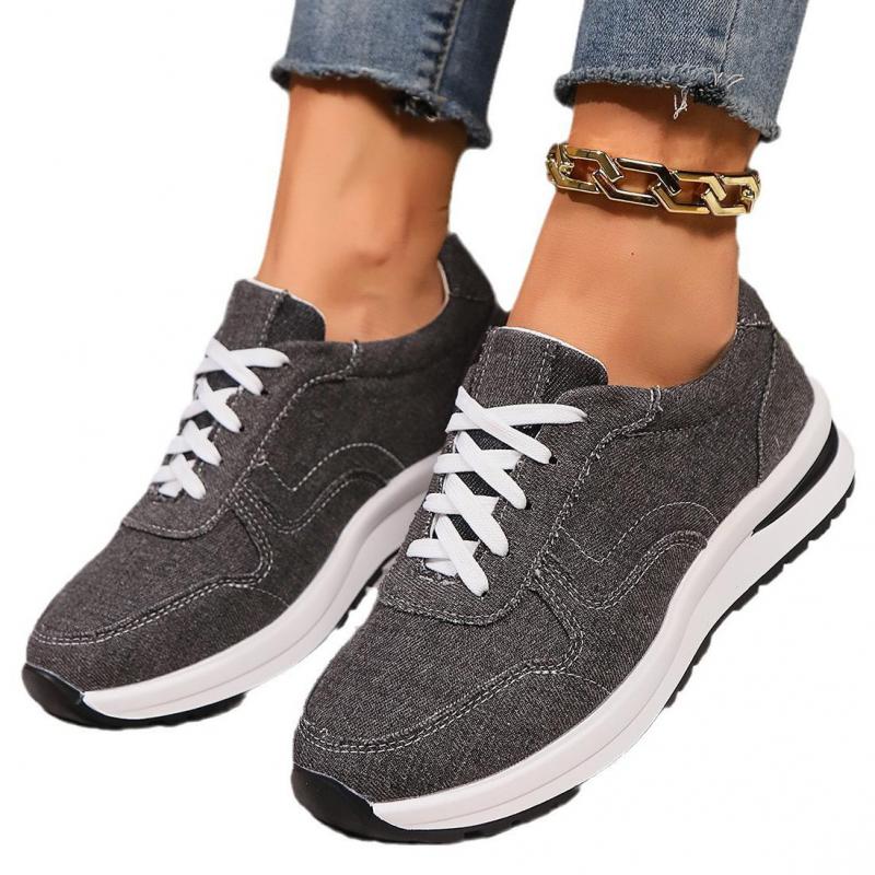 Fashion Blue Denim Platform Sneakers Women Fashion Thick Sole Lace Up Sports Shoes Woman Plus Size 43 Comfortable Casual Female Sneakers