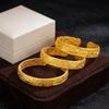 Chinese Sand Gold Engraved Adjustable Bracelet - Retro Style, Long-Lasting Gold Plating