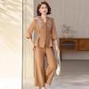Elegant Summer Long-Sleeved Suit for Moms: Two-Piece Set (Top & Pants) for Middle-Aged and Elderly Women's Fashion.