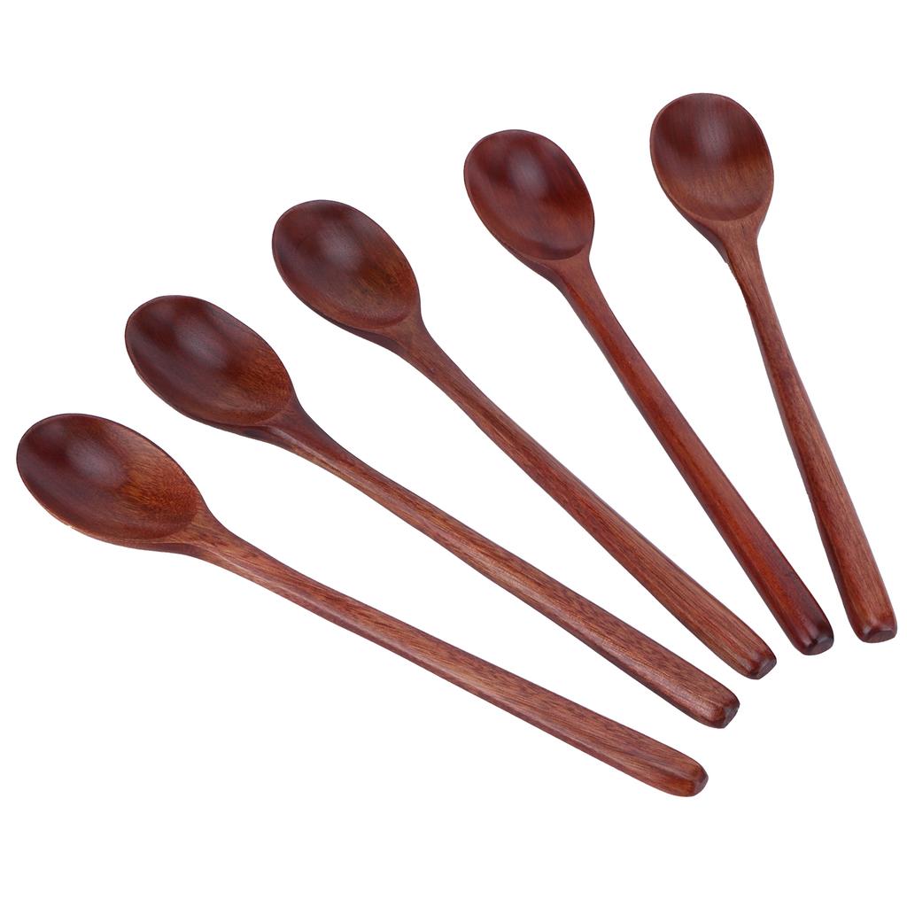 5PCS Wooden Spoon with Long Handle Soup Spoon for Barbecue Camping Party Home KitchenPaint Color