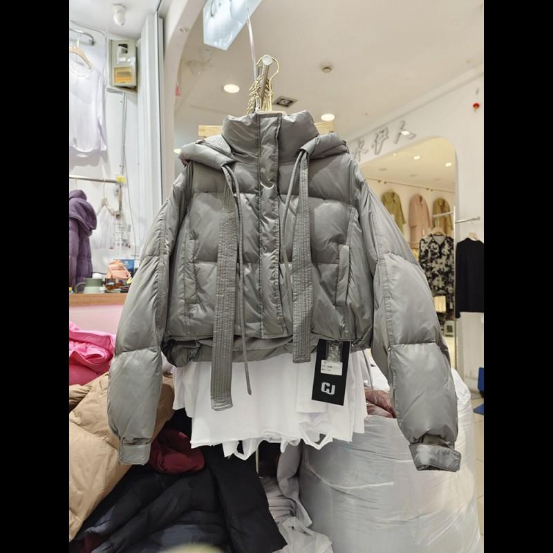 2026 Winter Womens Loose Cotton Puffer Hooded Coat Drawstring Hem Short Warm Jacket