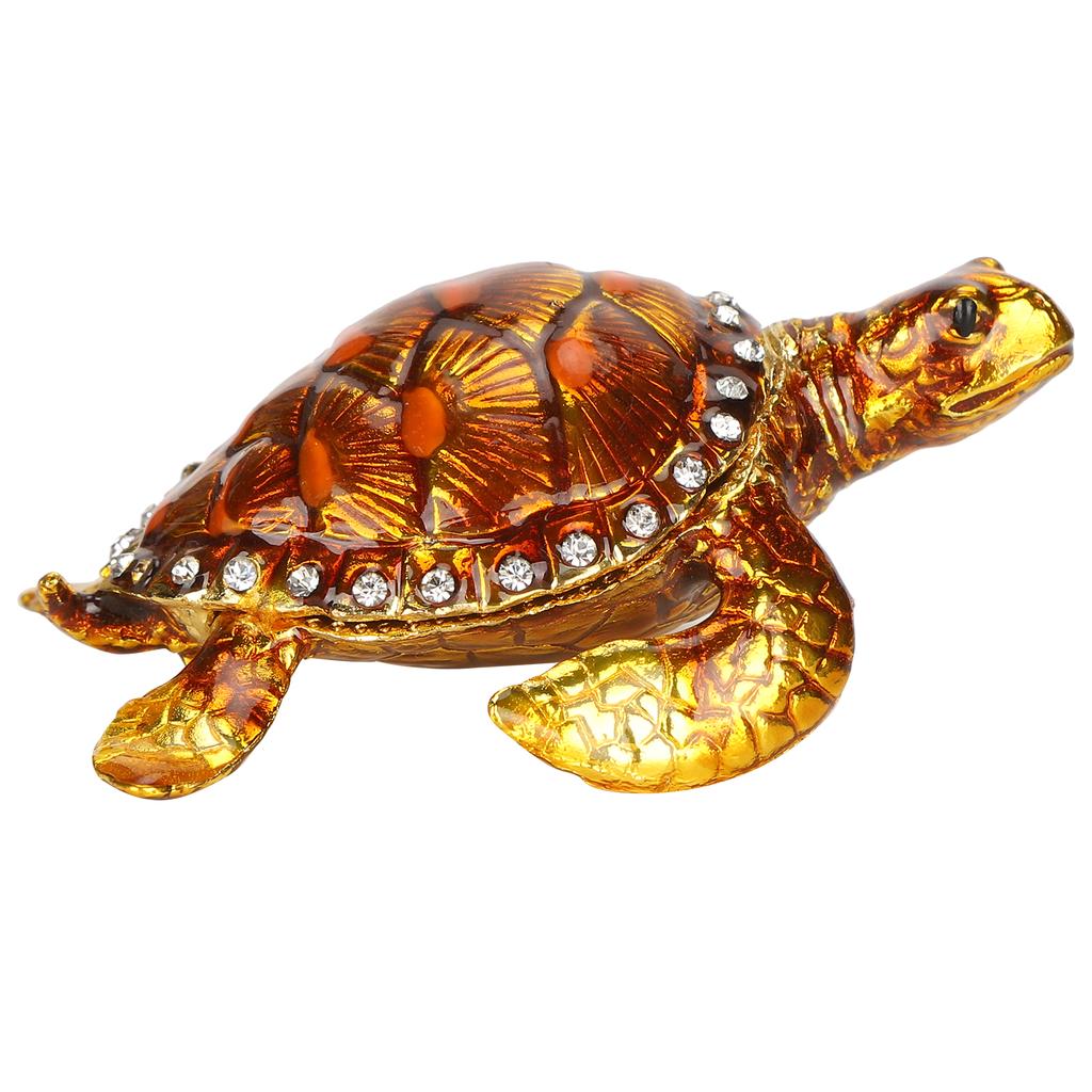 Tortoise Figurine Electroplated Turtle Jewelry Trinket Storage Box Ornament with Rhinestones