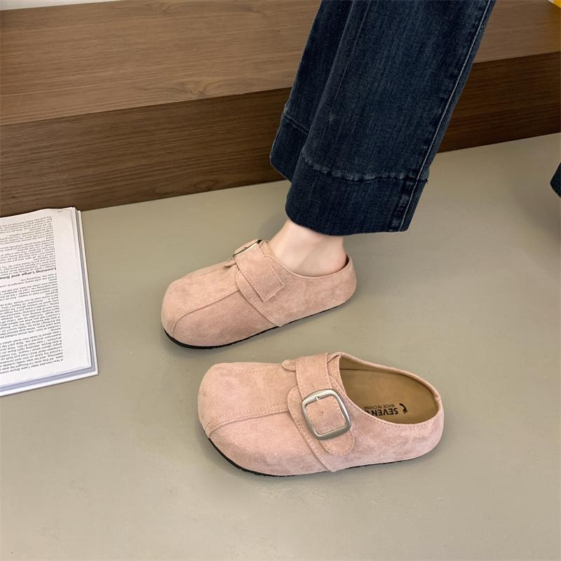Fashion Women's Suede Wooden Slippers and Cork Insoles Indoor Outdoor Beachfront Villa Shoes Comfortable Men and Women Fashion Slippers