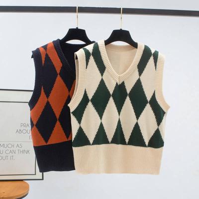 Women Sweater Vest Autumn Vintage Geometric Argyle V Neck Women Sweater Vest Autumn Vintage Geometric Argyle V Neck