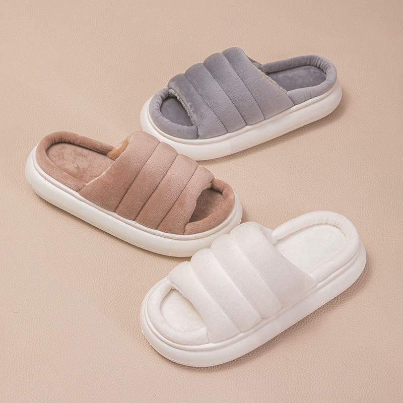 Women's Memory Foam Fuzzy Slippers Open Toe House Shoes Faux Fur Indoor Outdoor Slippers Anti-Slip Winter Warm Comfortable Plush Slippers for Women