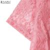 ZANZEA Damen Lässig Rundhals Kurzarm Sommer Patchwork Spitzenkleid