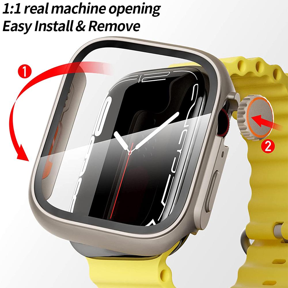 Change to Ultra for Apple Watch Case Series 8 7 45mm 41mm Screen Protector Cover Glass+Case for iWatch 4 5 6 SE 44mm 40mm Bumper