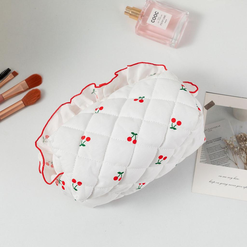 Floral Cherry Cosmetic Bag With Breathable Polyester For Daily Use