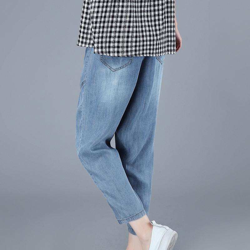 

Женские джинсы Tencel с высокой талией, утягивающие - Лето 2025, Эластичные брюки длиной девять точек 2X Large