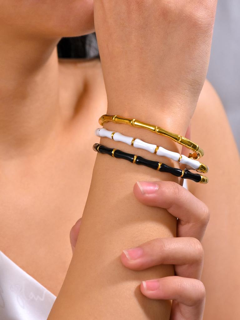 1 Piece 18k Gold Plated Stainless Steel Bamboo Bracelet Fashion Light Luxury Colourful Bracelet For Women's Daily Accessory