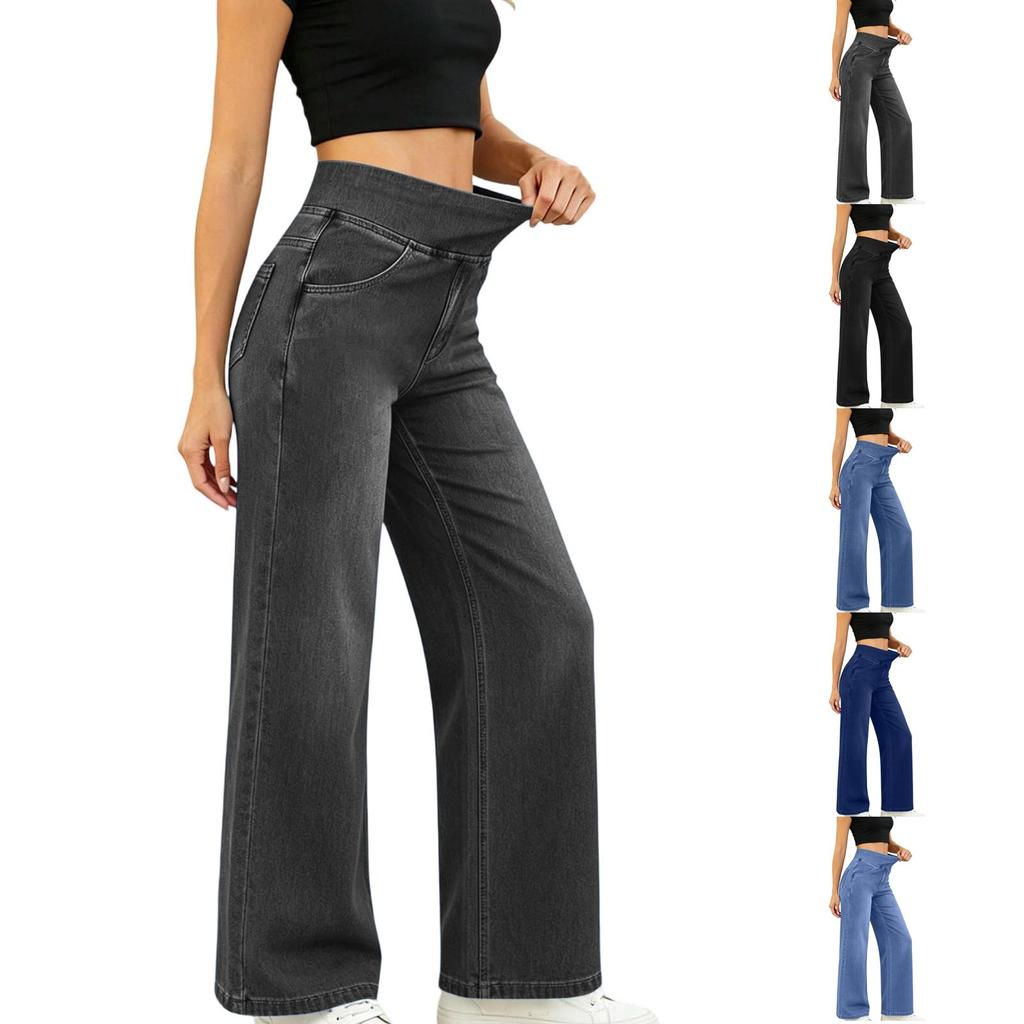 High Waist Loose Fit Zip Fly Wide Leg Jeans for Women Casual Denim Trousers Classic Straight Long Pants All Season Wear