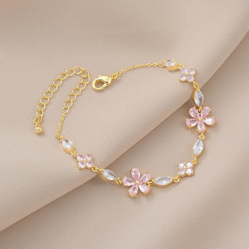 Luxury Colorful Zircon Flower Bracelet For Women Girls Korean Sweet Gold Color Crystal Adjustable Bracelet Jewelry Gift