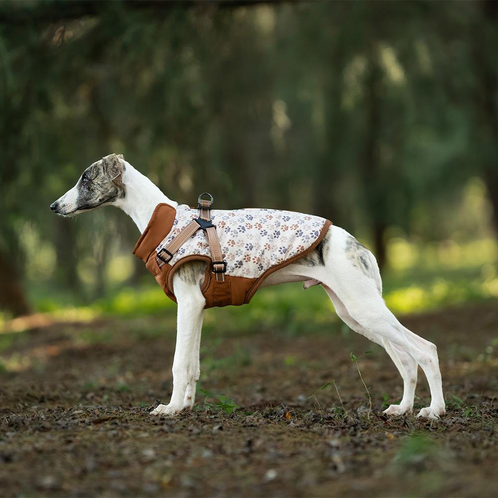 Jesienne i Zimowe Pogrubione Ubranka dla Szczeniąt Kamizelka dla Zwierząt Domowych Modna Kamizelka dla Psa z Bawełny z Nadrukiem na Klatce Piersiowej i Plecach Zintegrowane Ubrania dla Zwierząt