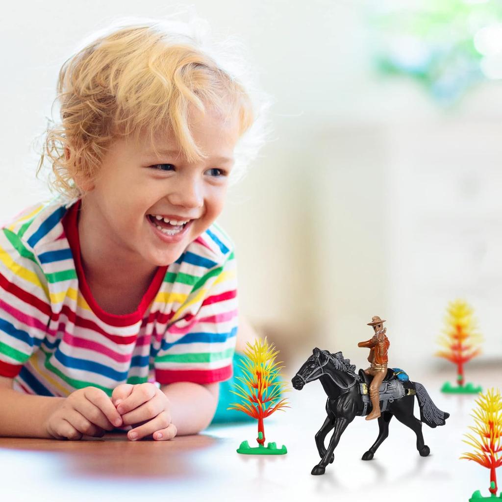 4pcs Horse Riding Figurine Plastic Farm World Character Model Toys Action Figure House Games for Kids Animal Collection (Random Color)
