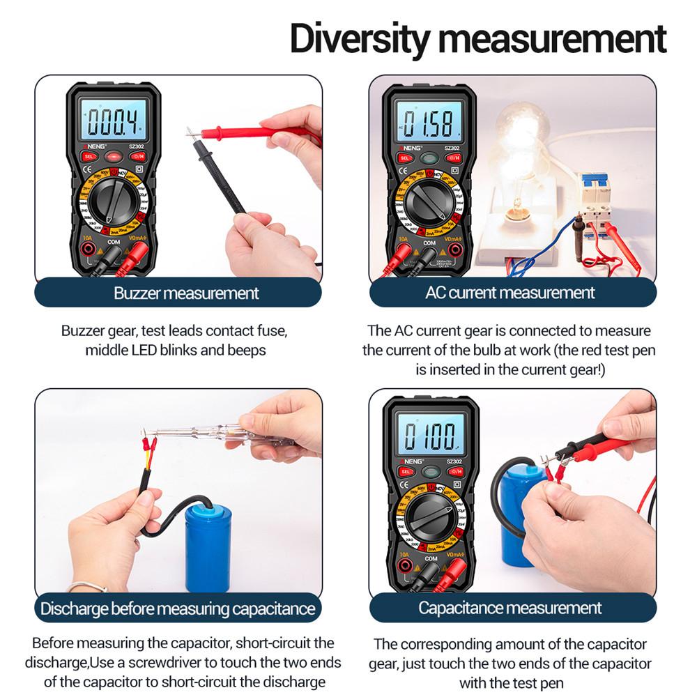 SZ301 SZ302 Digital Multimeter Professional Multimetro Auto Voltmeter AC DC 220V Resistance Voltage Capacitor Diode NCV Tester