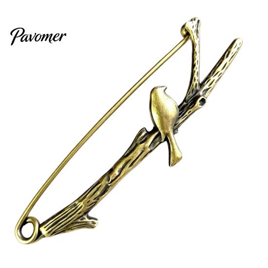 Bronze Safety Pin Vintage Pin, Large Feather Bird Leaf Flower Lapel Elegant Men Women Brooch for Coats, Jackets, Hats, Bags Durable Metal