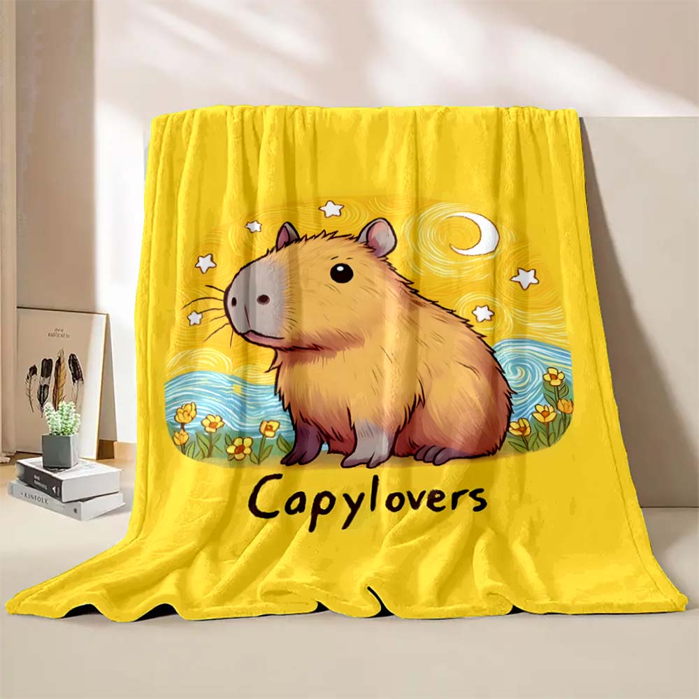 Cute Capybara Cartoon Printed Blanket Warm Soft and Comfortable Home Travel Blanket Sofa Bedding Cover Blanket Kids Holiday Gift