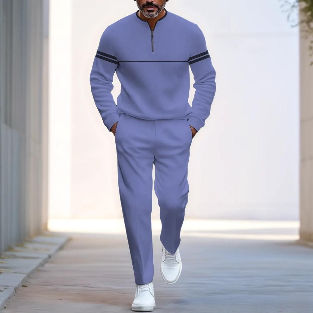 Spring Autumn Fashion Streetwear Men's Long-Sleeved Half-Zipper Stand-Up Collar Trousers Sportswear Men's Clothing Two-Piece set