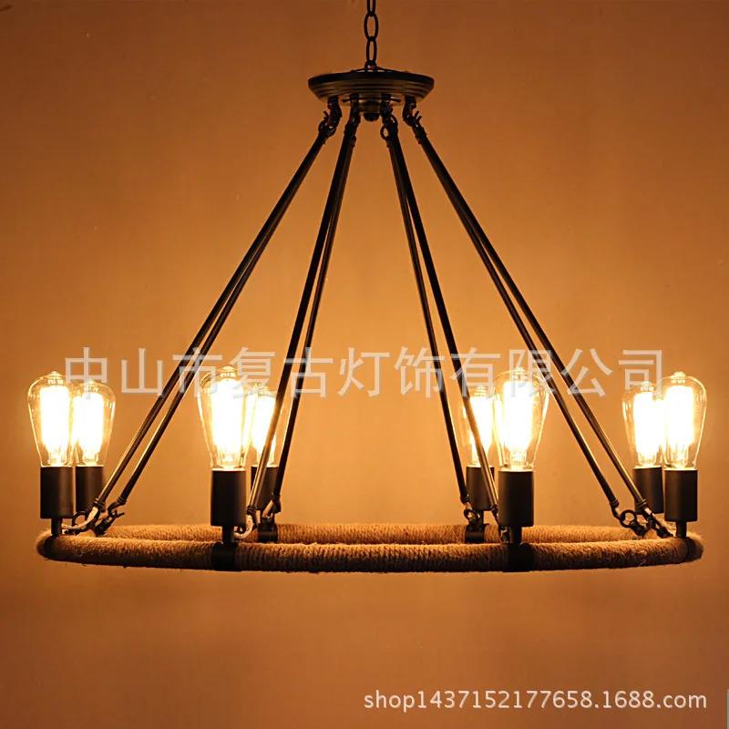 Vintage Rope Pendant Lights Lamp Loft Creative Personality Industrial Lamp Edison Bulb American Style For Living Room Decoration