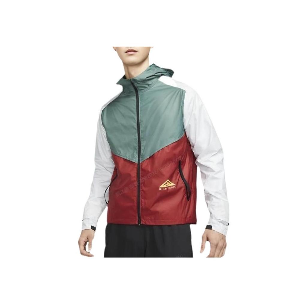 Nike Spliced Hooded Logo Print Jacket Men Outerwear Spearleaf-Green CZ9055-387