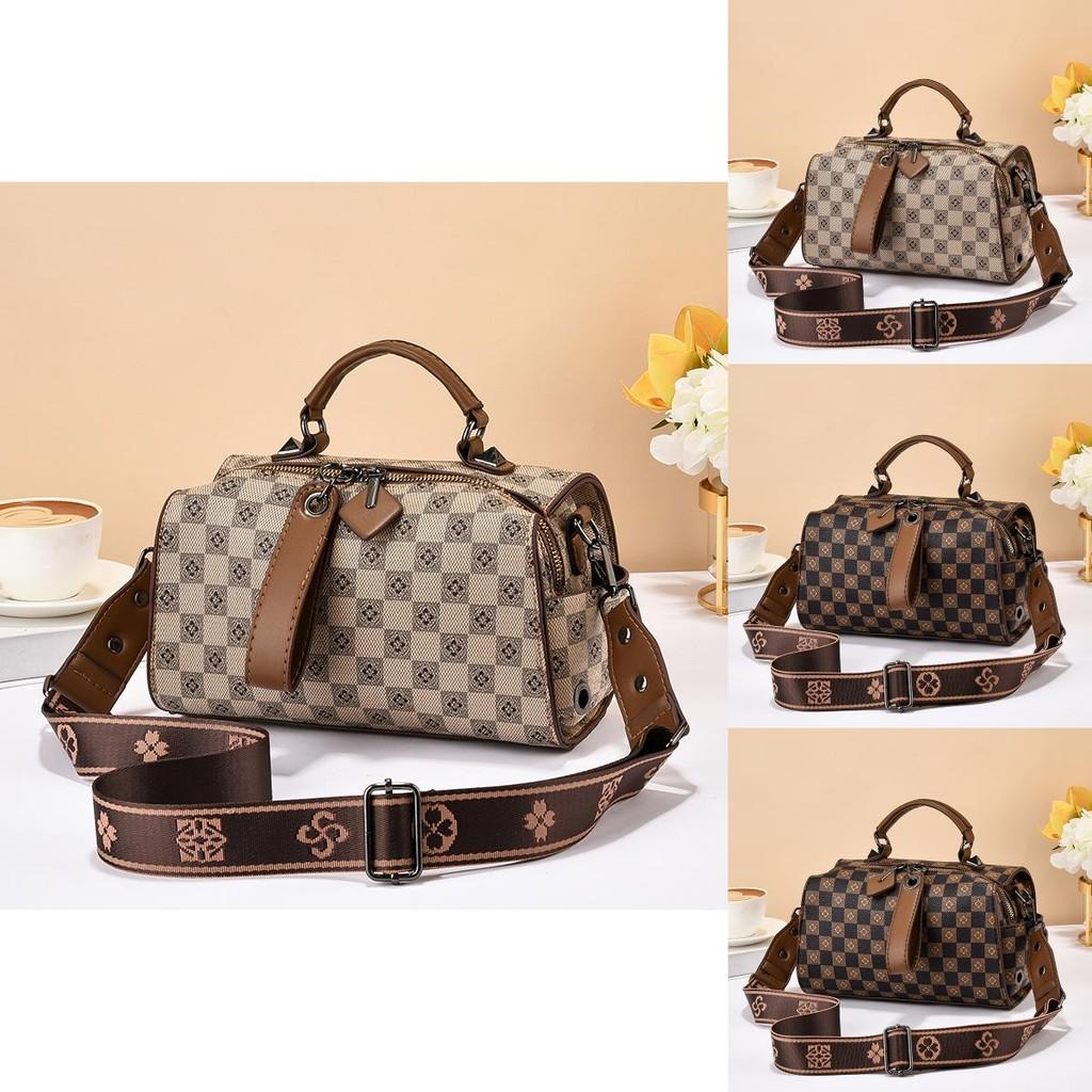 Elegante Borsa a Mano da Donna Boston di Alta Gamma Borsa a Tracolla Casual in Caffè o Kaki
