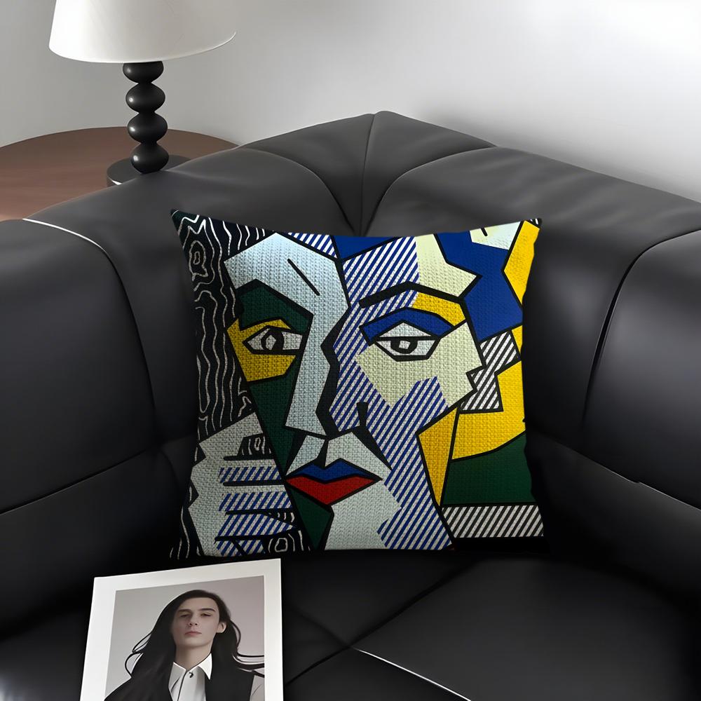 R-Roy L-Lichtenstein Pop Cushion Cover Natural Linen Organic Fabric Double-Sided Printing Sofa Home Decor Gift Pillow Case