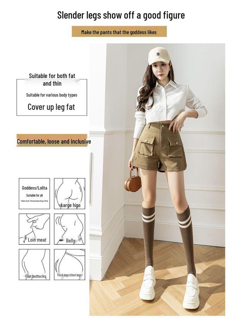 2026 Summer American Retro High Waist Wide Leg Cargo Denim Shorts for Women