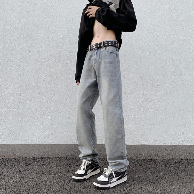 Pánské podzimní jednoduché džíny rovného střihu LKTM - trendy americké ležérní dlouhé kalhoty